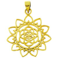 Load image into Gallery viewer, Messing Anhänger Blume des Lebens Herz Rand rund antik golden Kette nickelfrei Tribal flower of life - chic - net.de
