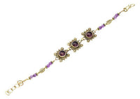 Load image into Gallery viewer, Messing Armband golden eckig rund Kreise Spitzen Amethyst 17 - 19,5 cm Blatt Perlen - chic - net.de
