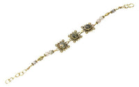Load image into Gallery viewer, Messing Armband golden eckig rund Kreise Spitzen Labradorit 17 - 19,5 cm Perlen - chic - net.de
