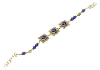 Load image into Gallery viewer, Messing Armband golden eckig rund Kreise Spitzen Lapis 17 - 19,5 cm Blatt Perlen - chic - net.de
