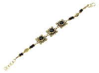 Load image into Gallery viewer, Messing Armband golden eckig rund Kreise Spitzen Onyx 17 - 19,5 cm Blatt Scheiben - chic - net.de
