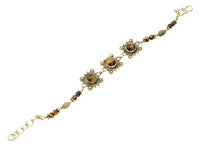 Load image into Gallery viewer, Messing Armband golden eckig rund Kreise Spitzen Tigerauge 17 - 19,5 cm Blatt Perlen - chic - net.de
