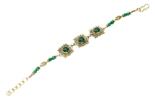 Messing Armband golden eckig rund Spiralen Punkte Jade 17 - 20 cm oval Perlen - chic - net.de