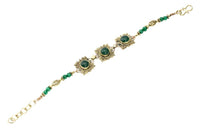 Load image into Gallery viewer, Messing Armband golden eckig rund Spiralen Punkte Jade 17 - 20 cm oval Perlen - chic - net.de
