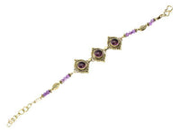 Load image into Gallery viewer, Messing Armband golden Mandel rund Punkte Blatt Amethyst 17 - 19,5 cm Perlen - chic - net.de

