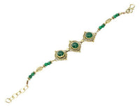 Load image into Gallery viewer, Messing Armband golden Mandel rund Punkte Blatt Jade 17 - 19,5 cm Perlen - chic - net.de
