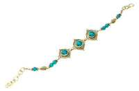 Load image into Gallery viewer, Messing Armband golden Mandel rund Punkte Blatt Türkis 17 - 19,5 cm Perlen - chic - net.de
