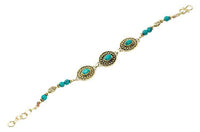 Load image into Gallery viewer, Messing Armband golden oval Punkte Kreise Türkis 17 - 20 cm runde Perlen - chic - net.de
