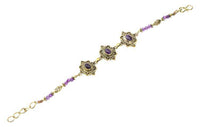 Load image into Gallery viewer, Messing Armband golden oval Raute Herzen Bögen Amethyst rund 18 - 20,5 cm Perlen - chic - net.de
