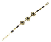 Load image into Gallery viewer, Messing Armband golden oval Raute Herzen Bögen Onyx Blatt 18 - 20,5 cm Scheiben - chic - net.de
