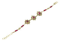 Load image into Gallery viewer, Messing Armband golden oval Raute Herzen Bögen Rubin rund 18 - 20,5 cm Perlen - chic - net.de
