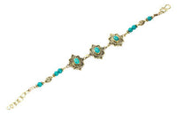 Load image into Gallery viewer, Messing Armband golden oval Raute Herzen Bögen Türkis rund 18 - 20,5 cm Perlen - chic - net.de

