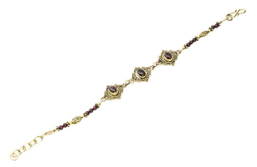 Messing Armband golden oval Raute Herzen Punkte Granat rund 17,5 - 20 cm Perlen - chic - net.de