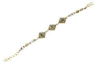 Load image into Gallery viewer, Messing Armband golden oval Raute Herzen Punkte Labradorit rund 17,5 - 20 cm Perlen - chic - net.de
