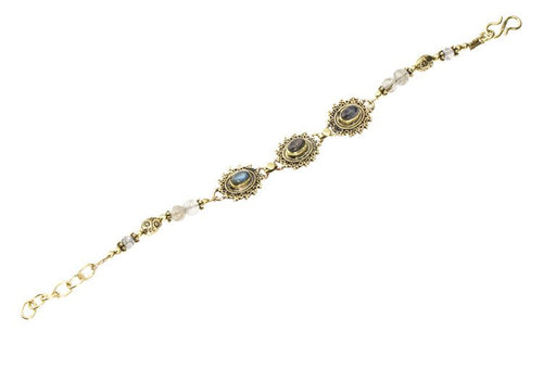 Messing Armband golden oval Spiralen Dreiecke Labradorit rund 17 - 20 cm Perlen - chic - net.de