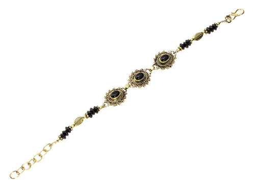 Messing Armband golden oval Spiralen Dreiecke Onyx Blatt 17 - 20 cm Scheiben - chic - net.de