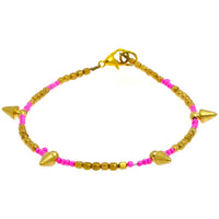 Load image into Gallery viewer, Messing Armband Kegel rosa golden eckig nickelfrei Perlen antik Tribal Brass 21,8 cm Karabiner - chic - net.de
