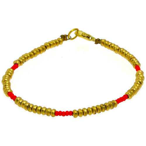 Messing Armband rot golden Scheiben nickelfrei Perlen antik Tribal Brass 20,5 cm Karabiner - chic - net.de