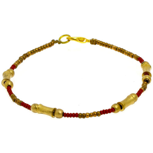 Messing Armband Zylinder konkav braun Perlen golden nickelfrei antik Tribal 22 cm Karabiner - chic - net.de