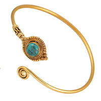 Load image into Gallery viewer, Messing Armreif antik golden Türkis Maserung rund Kugeln verstellbar antik Tribal Schmuck - chic - net.de
