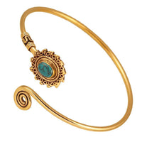 Load image into Gallery viewer, Messing Armreif antik golden türkis Maserung Schnörkel Stern verstellbar - chic - net.de
