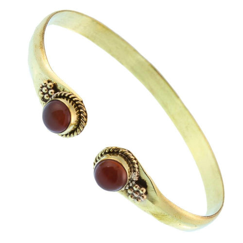 Messing Armreif golden Karneol rund Blume Zopfrand nickelfrei verstellbar antik Tribal Schmuck - chic - net.de