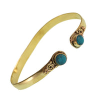 Load image into Gallery viewer, Messing Armreif golden Türkis rund acht Zopfrand nickelfrei verstellbar antik Tribal Schmuck - chic - net.de
