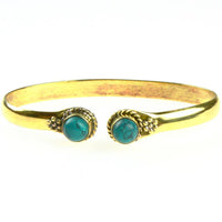 Load image into Gallery viewer, Messing Brass Armreif golden Türkis rund Blume Zopfrand nickelfrei verstellbar antik Tribal Schmuck - chic - net.de
