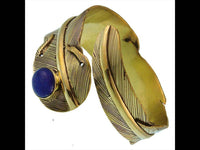 Cargar imagen en el visor de la galería, Messing gold Armreif Feder breit oxidiert oval Lapis nickelfrei verstellbar antik Tribal Schmuck - chic - net.de
