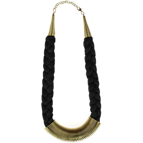 Messing Kette gold schwarz Zopf Feder nickelfrei 45 - 49 cm Baumwolle Karabiner antik Tribal Brass - chic - net.de