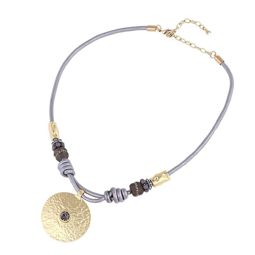 Messing Kette silber grau Seil Anhänger Kreis Kristall gehämmert 41 - 50cm Karabiner - chic - net.de