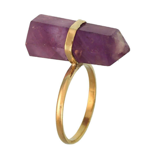 Messing Ring golden Edelstein Amethyst lila Stiftform glatt geschliffen antik - chic - net.de