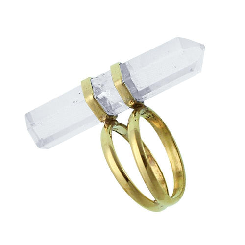 Messing Ring golden Edelstein Bergkristall Maserung Stiftform glatt geschliffen antik - chic - net.de