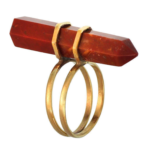 Messing Ring golden Edelstein Jaspis rot Maserung Stiftform glatt geschliffen antik - chic - net.de