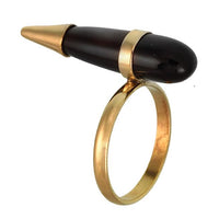 Load image into Gallery viewer, Messing Ring golden Edelstein Onyx schwarz Tropfenform glatt geschliffen antik - chic - net.de
