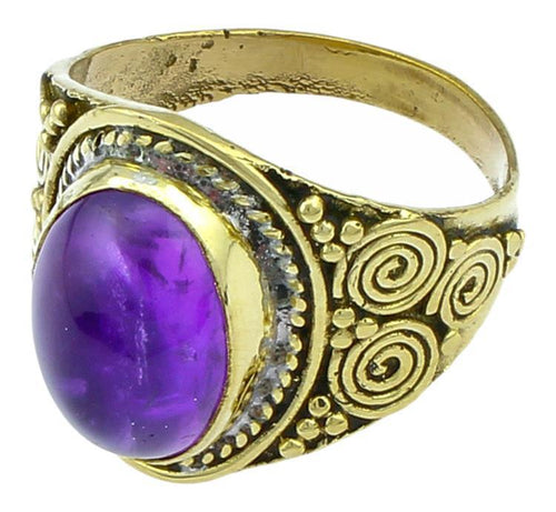 Messing Ringe Amethyst oval Bögen Seile breit lila antik golden nickelfrei Tribal Schmuck Stein gold - chic - net.de