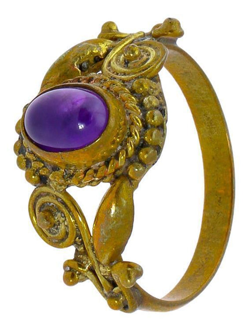 Messing Ringe Amethyst oval Zopf Spiralblumen Kugeln antik golden nickelfrei Tribal Schmuck - chic - net.de