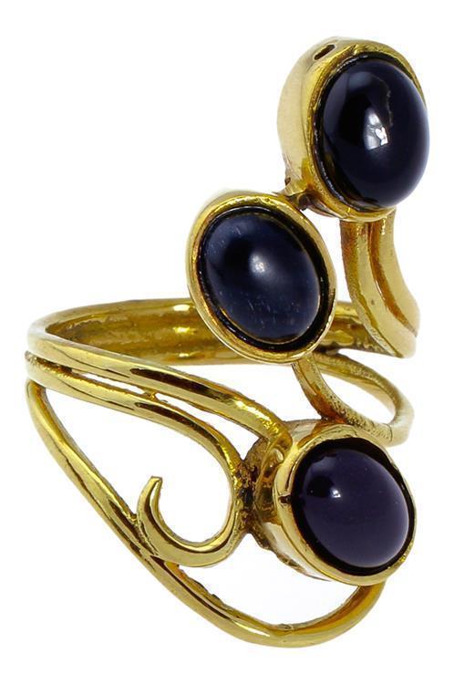 Messing Ringe breit Onyx Spirale verschnörkelt golden nickelfrei antik Stein Tribal Steinringe - chic - net.de