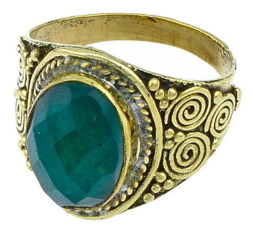 Messing Ringe facettiert Onyx oval Bögen Seile breit antik nickelfrei grün Tribal Schmuck Stein gold - chic - net.de