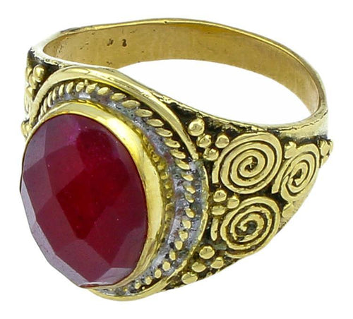 Messing Ringe facettiert Rubin oval Bögen Seile breit rot nickelfrei antik Tribal Schmuck Stein gold - chic - net.de