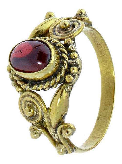 Messing Ringe Granat oval Zopf Spiralblumen Kugeln antik golden nickelfrei Tribal Schmuck - chic - net.de