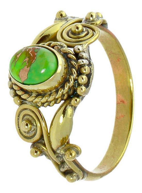 Messing Ringe Howlith grün oval Zopf Spiralblumen Kugeln antik golden nickelfrei Tribal Schmuck - chic - net.de