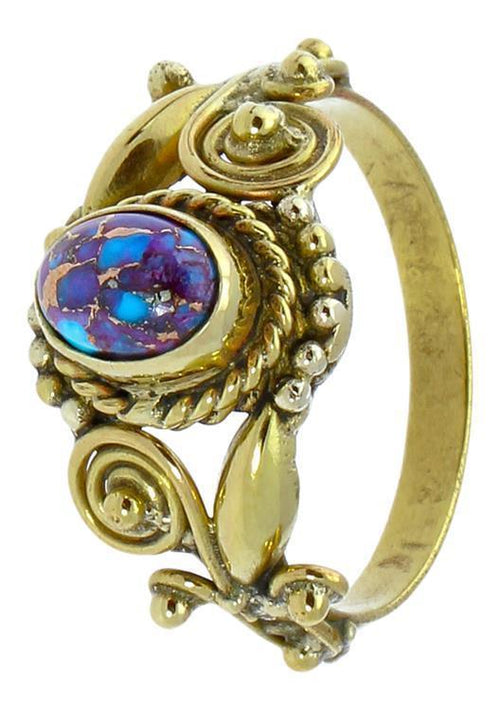 Messing Ringe Howlith lila oval Zopf Spiralblumen Kugeln antik golden nickelfrei blau Tribal Schmuck - chic - net.de