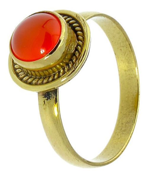 Messing Ringe Karneol rund Zopf Rand antik golden nickelfrei Tribal Schmuck Steinringe - chic - net.de
