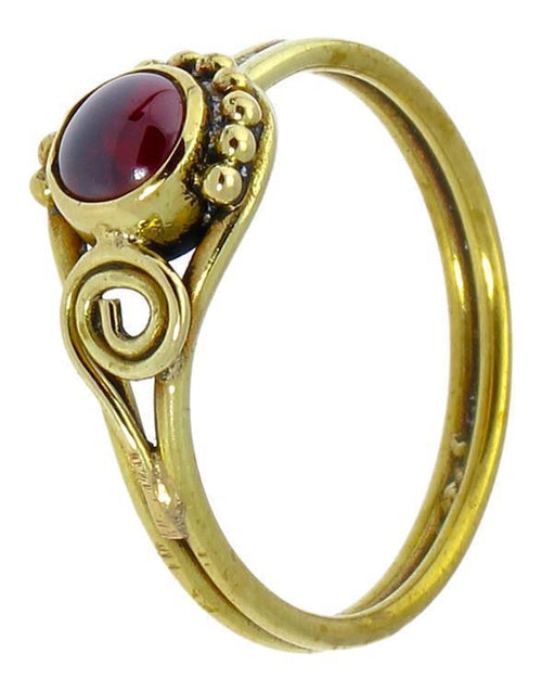 Messing Ringe Kugel Halbkreis Spirale Granat rund antik golden nickelfrei Tribal schmal - chic - net.de
