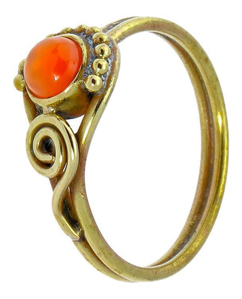 Messing Ringe Kugel Halbkreis Spirale Karneol rund antik golden nickelfrei Tribal schmal - chic - net.de