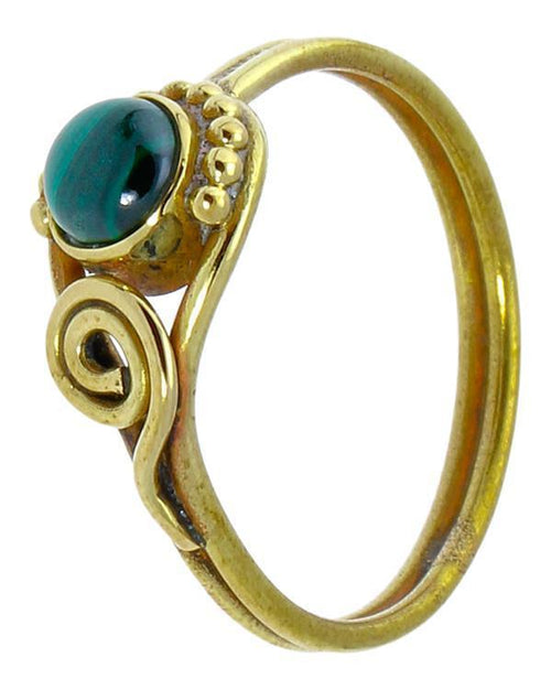 Messing Ringe Kugel Halbkreis Spirale Malachit rund antik golden nickelfrei Tribal schmal - chic - net.de