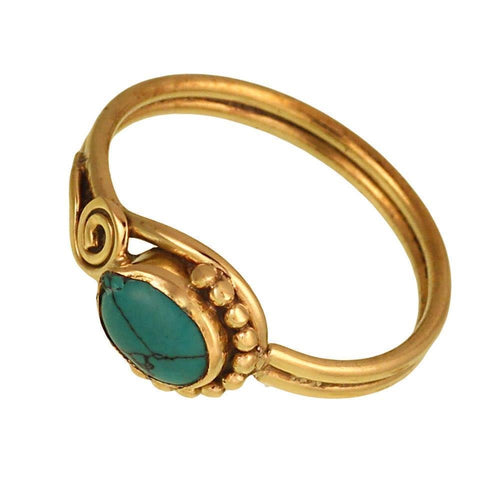Messing Ringe Kugel Halbkreis Spirale Türkis oval antik golden Tribal Steinringe schmal - chic - net.de