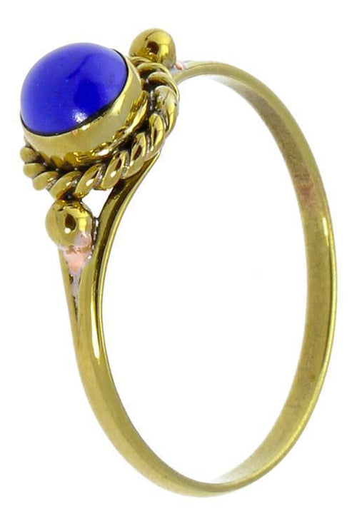 Messing Ringe Kugeln seitlich Lapis Zopf rund antik golden nickelfrei Tribal Stein Schmuck - chic - net.de