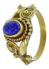 Load image into Gallery viewer, Messing Ringe Lapis oval Zopf Spiralblumen Kugeln antik golden nickelfrei Tribal Schmuck - chic - net.de
